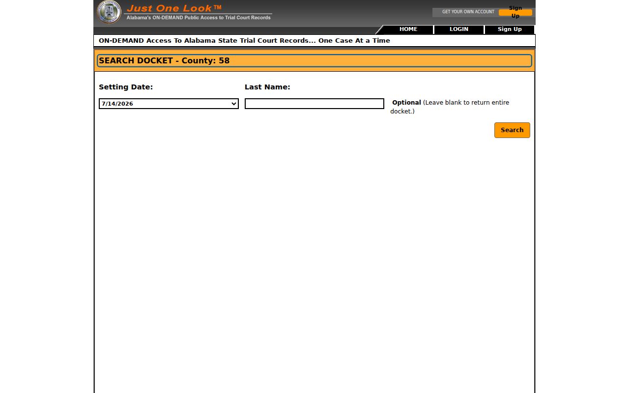 Choctaw County court dockets Alacourt county 58 search page