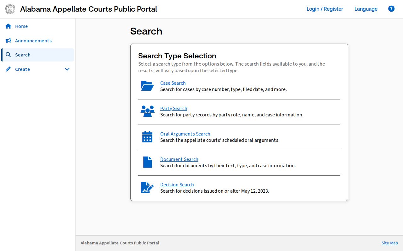 Choctaw County court dockets Alabama appellate portal search page