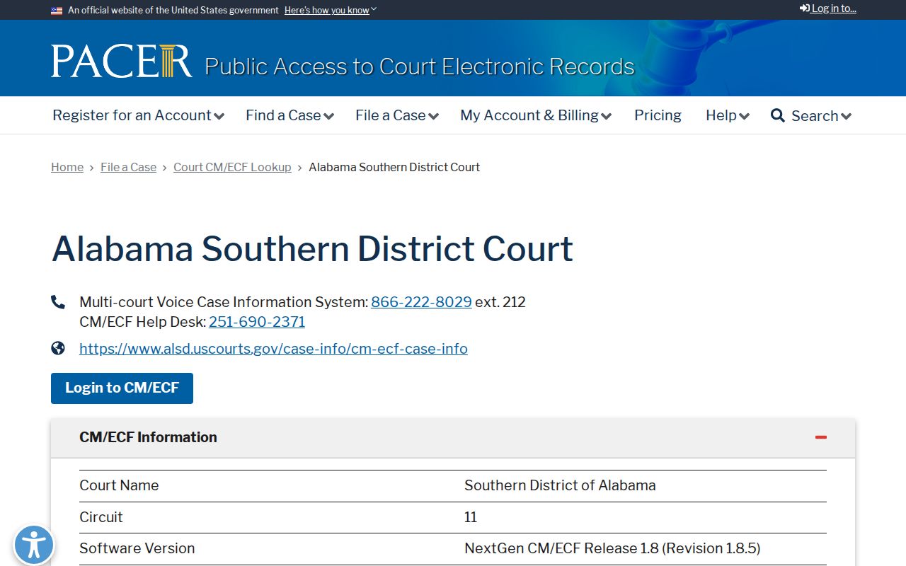 Choctaw County court records PACER CM ECF lookup for ALSDC