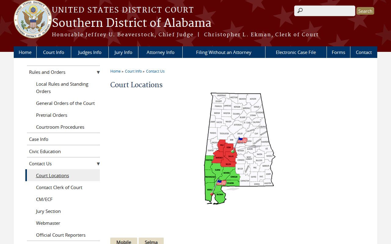Choctaw County court records Southern District court locations