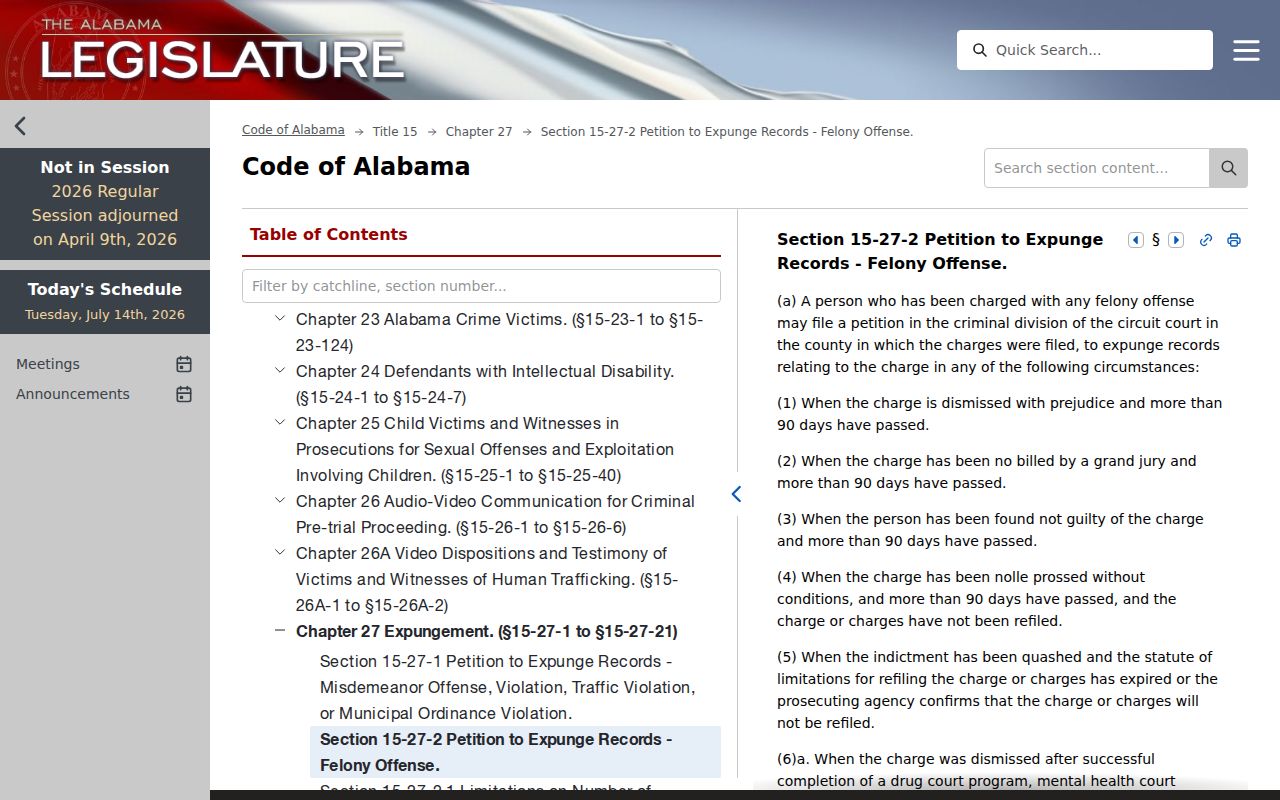 Choctaw County criminal court records felony expungement statute