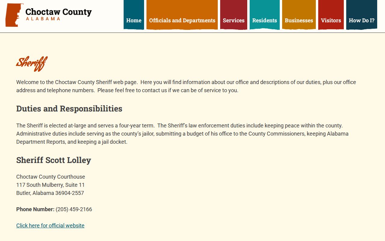 Choctaw County inmate records sheriff office page