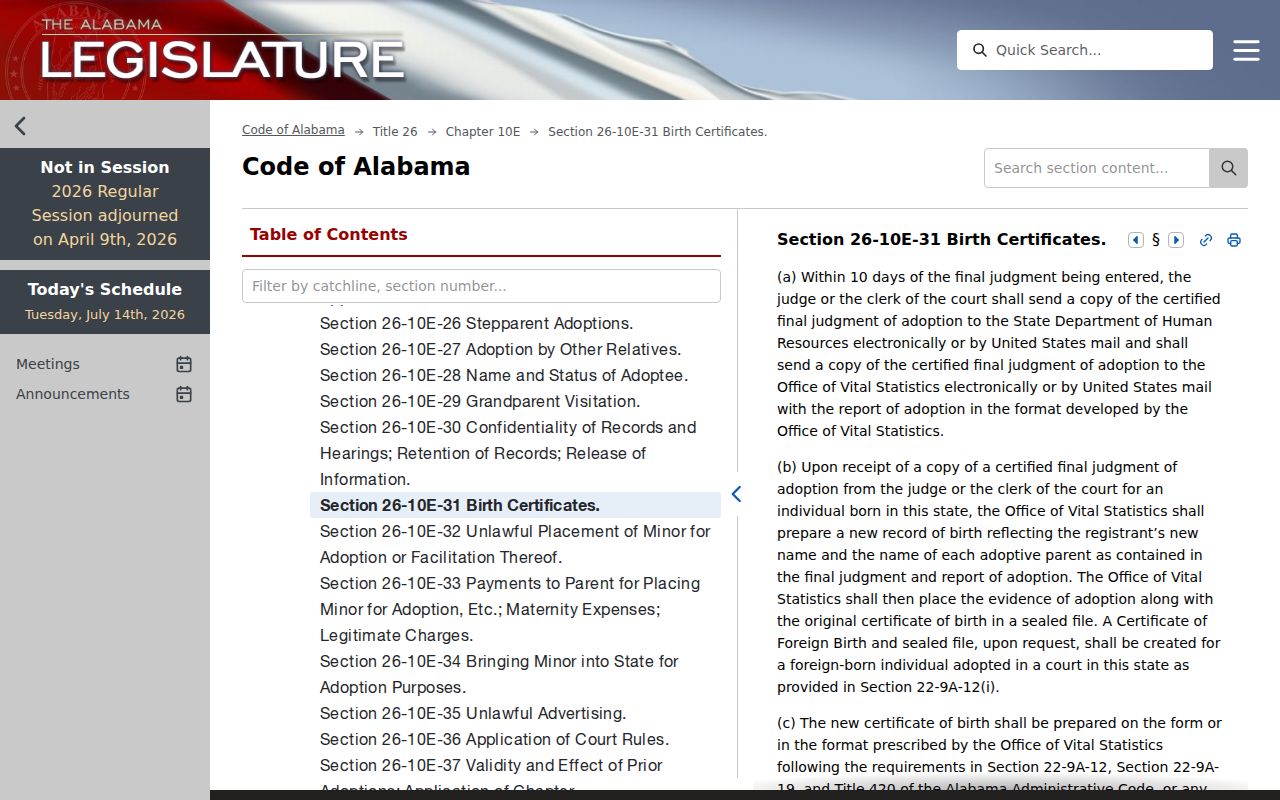 Choctaw County probate records Alabama adoption record sealing statute